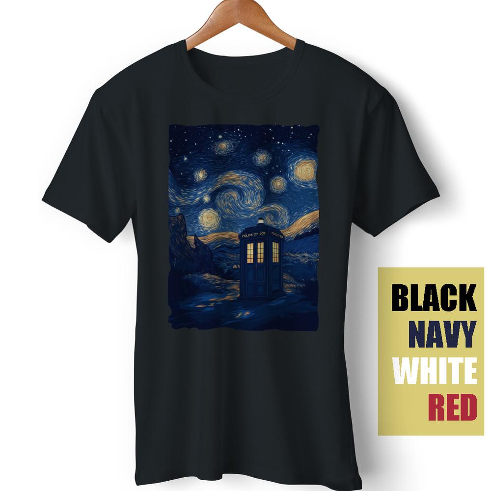 The Starry Night Tardis TV Series Vincent van Gogh Meme Funny Gift T-Shirt Unisex T-Shirt XL