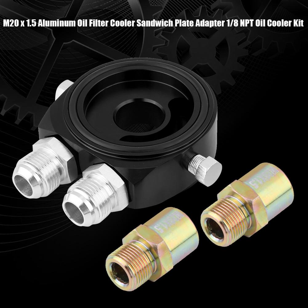 M20 X 1.5 Aluminum Oil Filter Cooler Plate Adapter 1/8 NPT Oil Cooler Kit Silver