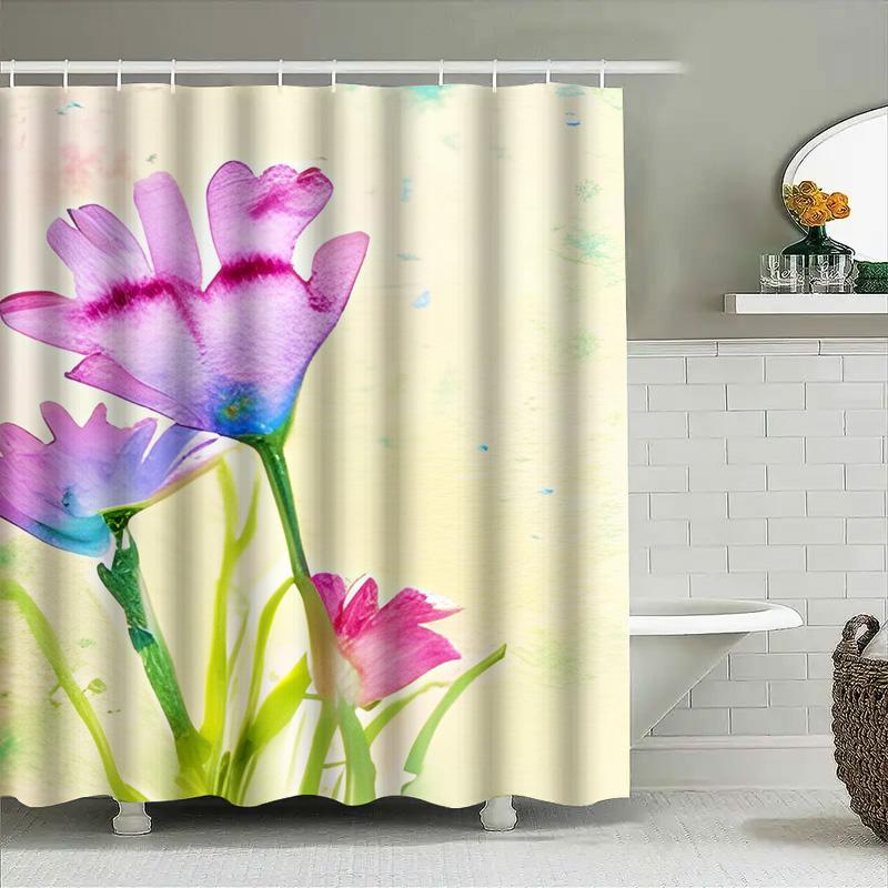 Creative Waterproof Shower Curtain Flower Pattern Shower Curtain Elegant Art Bathroom Curtain Suitable For Home Hotel
