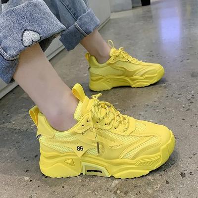 New Spring Autumn Platform Sneakers Women Casual Lace Up Thick Bottom Walking Shoes Woman Non Slip Yellow Sneakers Mujer