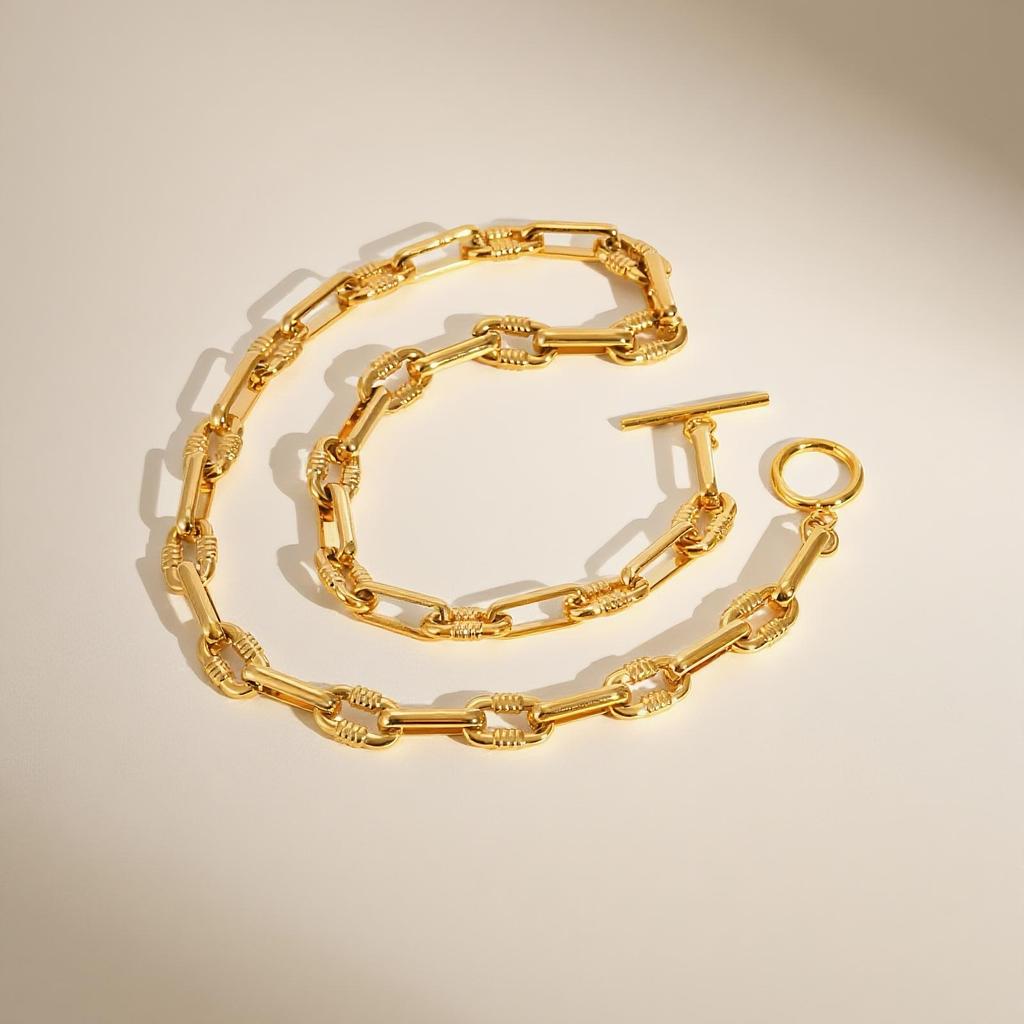 Chunky Oval Handmade Chain Necklace,18K Gold Plated Toggle-clasps Necklaces,Stainless Steel Jewelry Gift