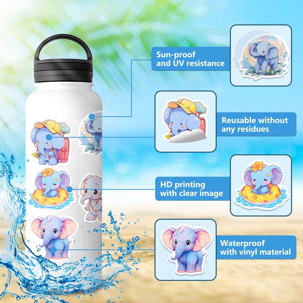 50 Cartoon Cute Elephant Family Stickers TIKTOK New Children's Painted Animal Elephant Graffiti Stickers