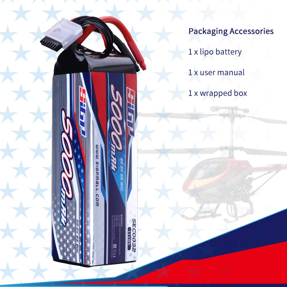SIGP 6S 22.2V LiPo 5000mAh 80C Soft Pack for RC Helicopter Airplane FPV Drone Quadcopter Racing Hobby