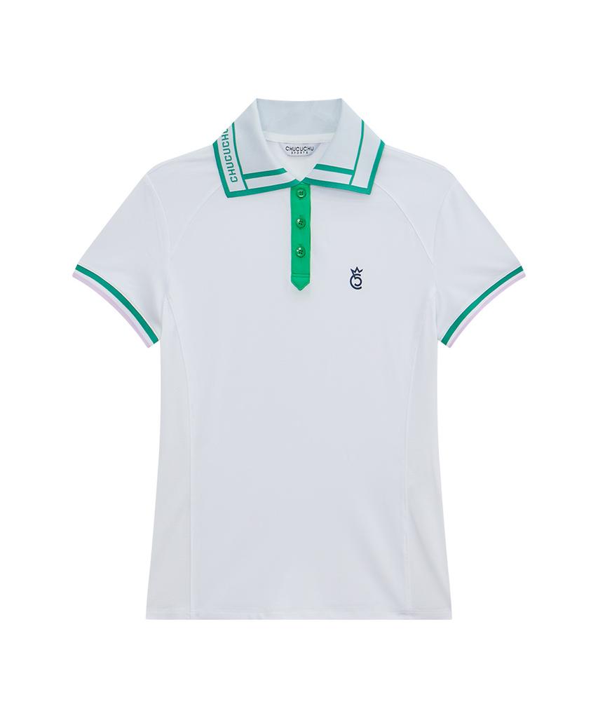 CHUCUCHU Cooling Wing Collar Short Sleeve Top (White) Cbfss-Ts005W