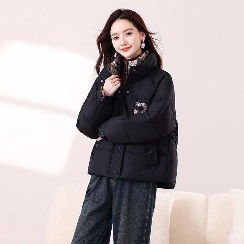 Winter New Simple Solid Color Loose Short Cotton-padded Jacket Princess Stand Collar Bread Coat Padded Section.