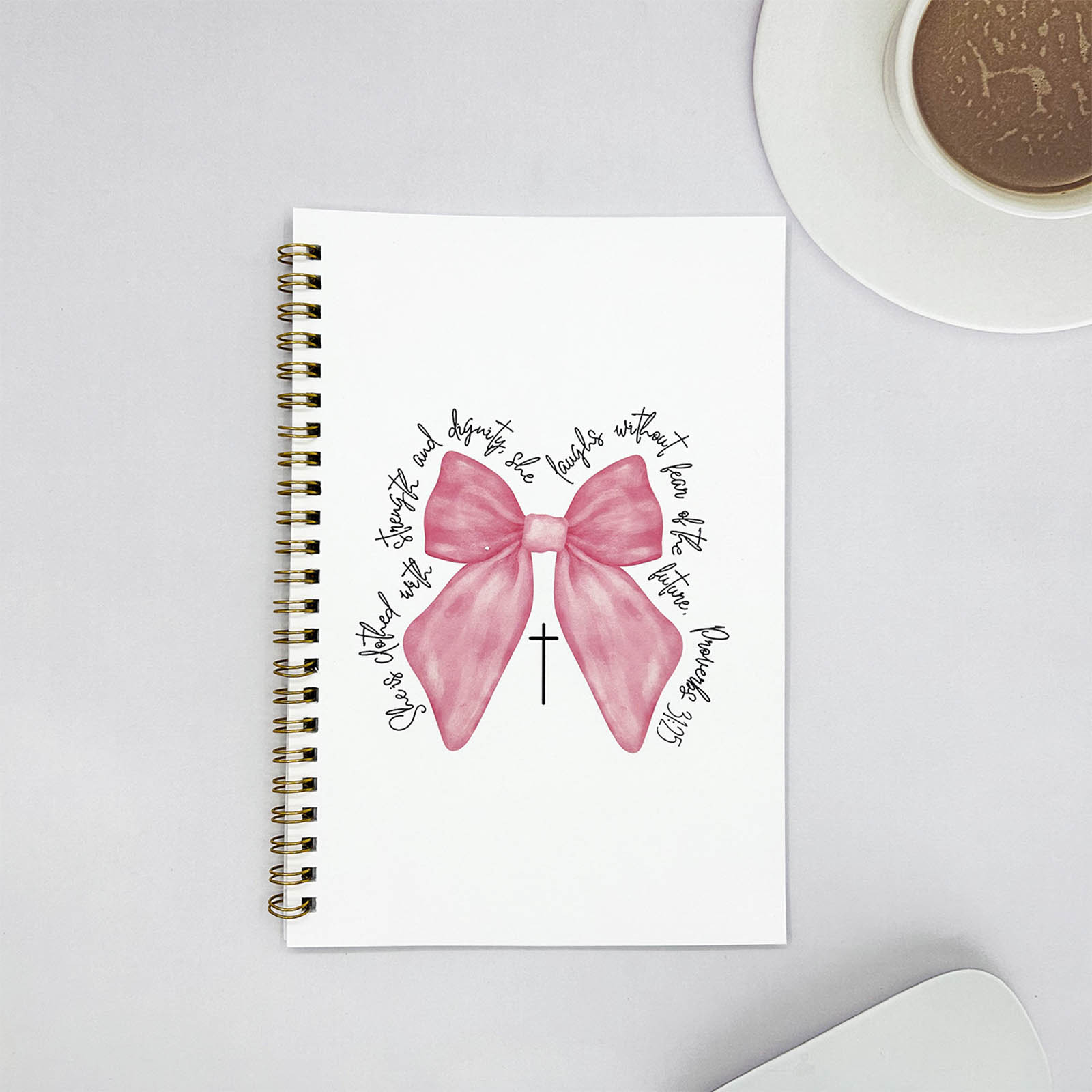 

Strength And Notebook Journal, Bow Notebook Journal, Gift For Women, Bible Journal, Preppy Gift, Spiral Notebook One Size