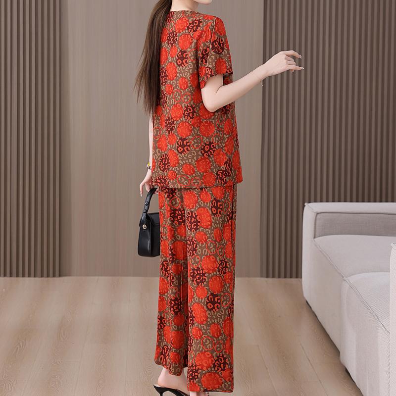 Summer Women's Two Pieces Set Plus Size Elegant Cotton Linen Wide Leg Pant Sets Casual Ladies Clothes