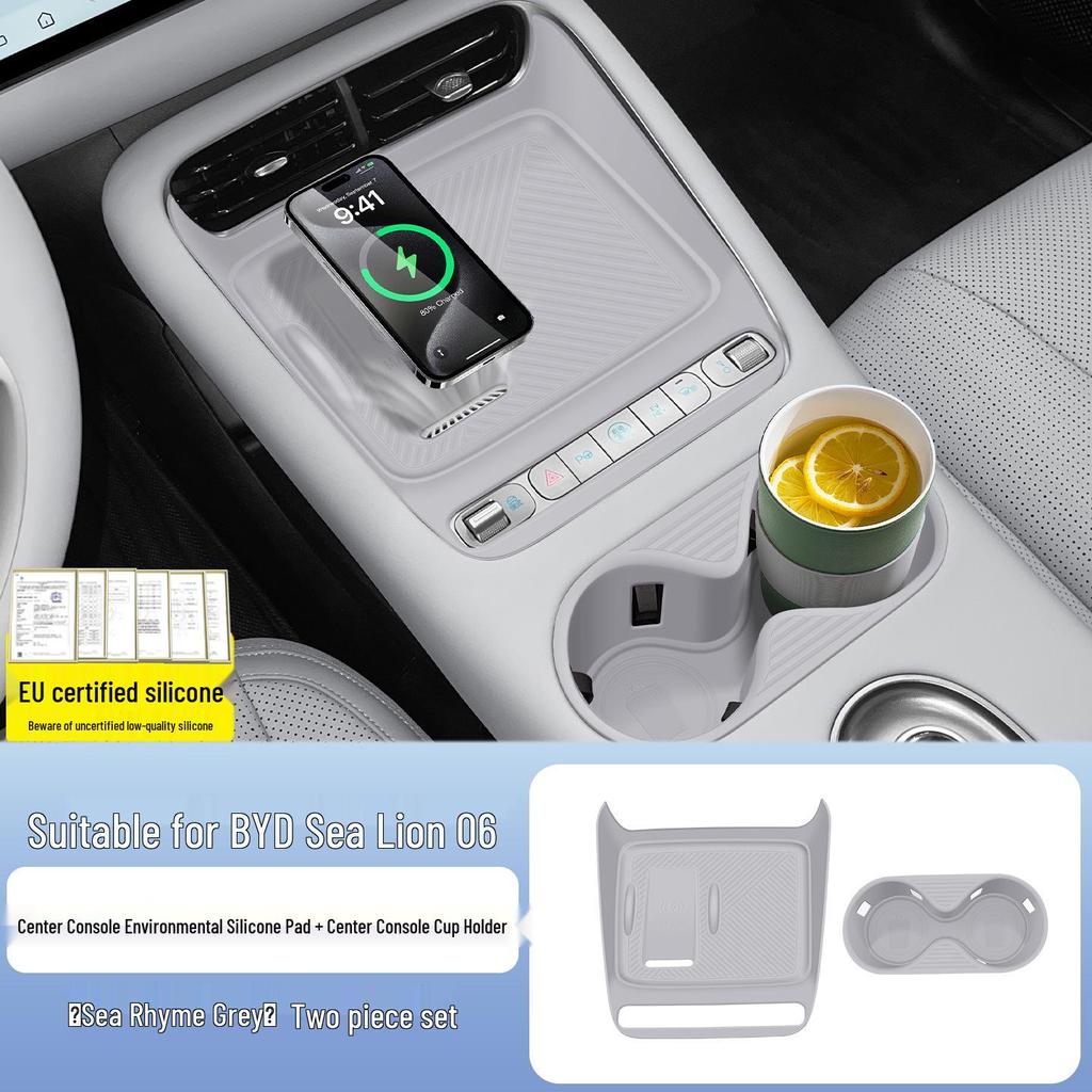 BYD Sea Lion Wireless Charging Silicone Pad & EV Cup Holder Cover for 25 Models