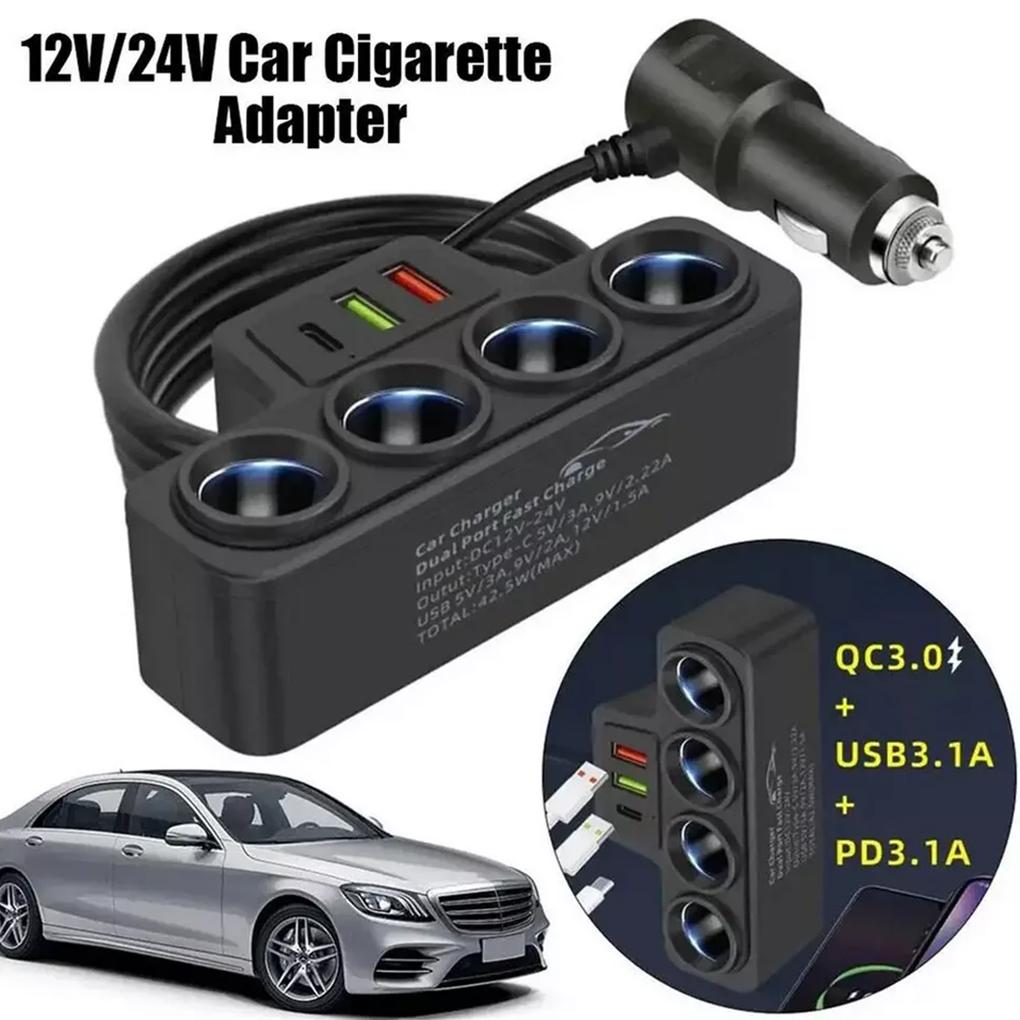 Sturdy And Wear-resistant Car Cigarette Lighter With 4 SlotsPDUSBQC0 Cigarette Lighter Splitter