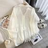 Womens Summer Loose Fit Shirt Ice Silk Print Long Sleeve Open Front Casual Blouse Lightweight Outwear