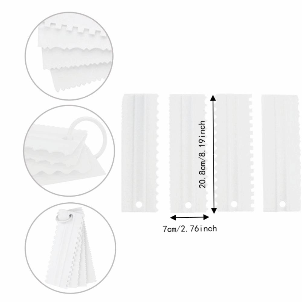 4Pcs PP Cake Scraper Set 8 Inch Sawtooth Edge Cake Decorating Comb Multi-Style Pattern Hanging Hook Design Mousse Cake Tool