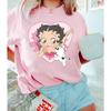 T-shirt Grafica Stile Cartone Animato Betty Boop Dolce Cuore Retrò Vintage Manica Corta da Donna Outfit Casual Quotidiano per Fan di Betty Boop