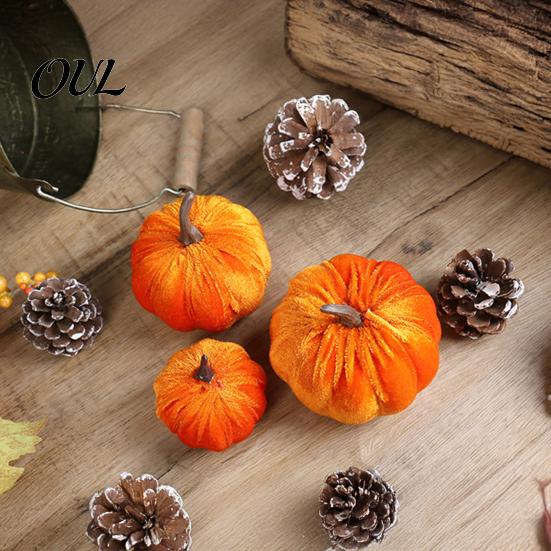 Realistic Stuffed Pumpkin Prop Small Velvet Thanksgiving Table Centerpiece, Halloween Soft Durable Ornament for Fall Harvest Farmhouse Decoration