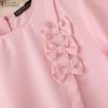 ZANZEA Women Bows Splice Summer Casual Round Neck Short Sleeve Dress