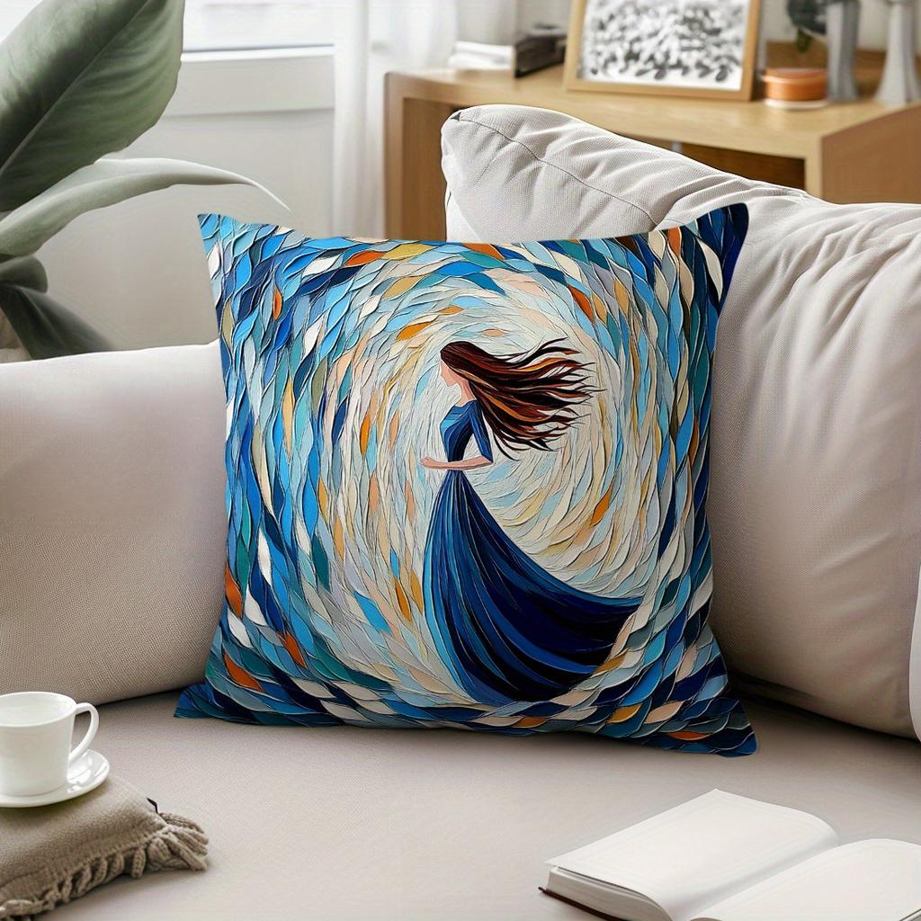 Double Sided Abstract Art Woman Pillow Cover 2D Impasto Oil Painting Print Soft Throw Pillow Case For Modern Home Decor Gift