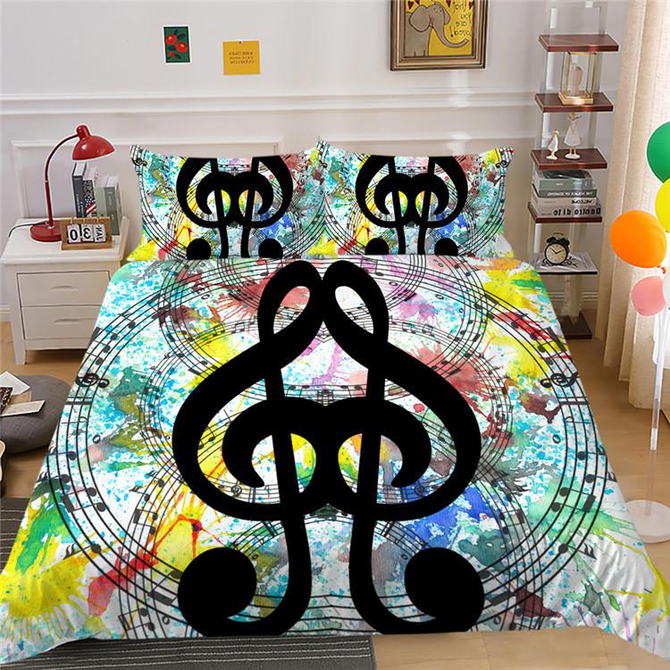 Quilt Cover Pillowcase Three-Piece Polyester Music Symbol Digital Printing