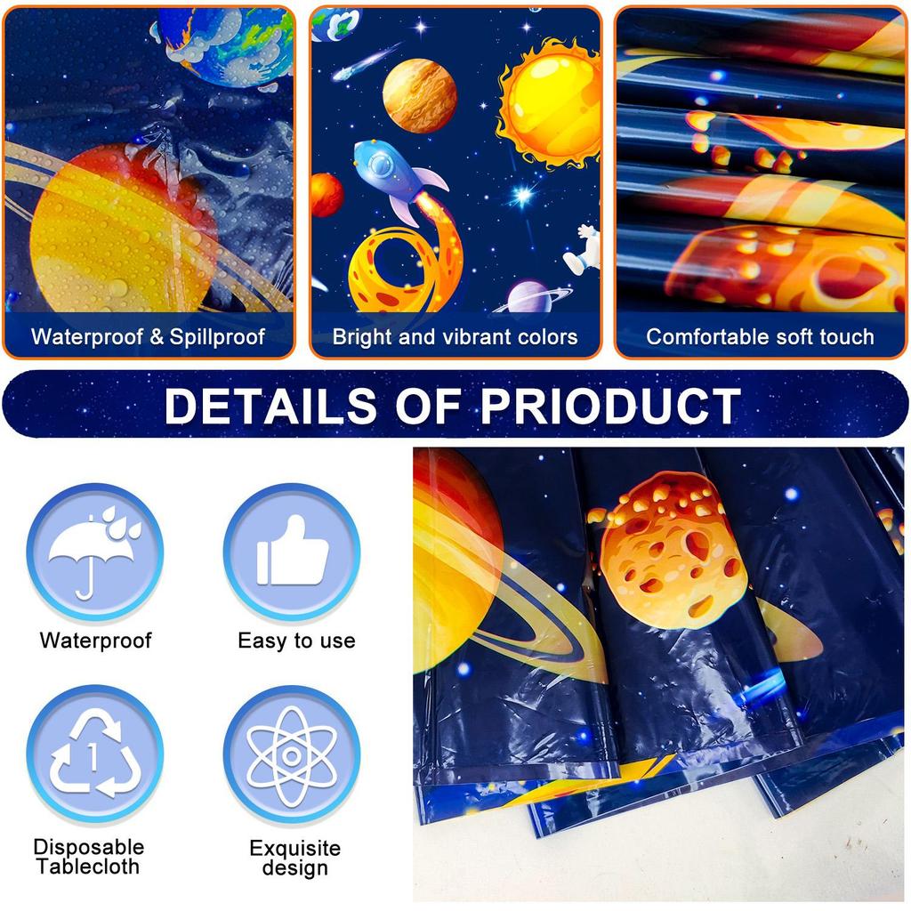 3 Pcs Space Tablecloth, Outer Space Party Table Cloth Set - Astronaut Table Covers, Space Birthday Party Tablecloth