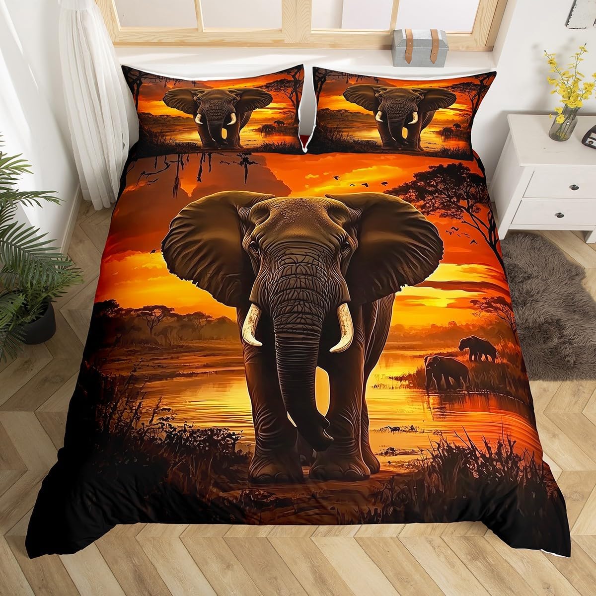 

Kawaii Elephant Bedding Set Twin King Dreamy Cartoon Animal Elephant Duvet Cover For Boys Girls Rustic Farmstyle Comforter Cover EU Single(135x200cm)