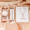 5pcs/set Steel Belt Women's Watch Fake Three Eyes Women's Casual Korean Quartz Watch Set