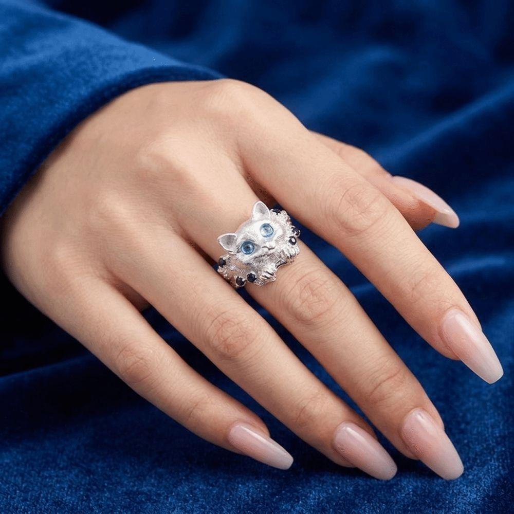 Open Band Open Ring Adjustable Fit Index Finger Ring Elegant Cat Open Ring Gift for Cat Lovers
