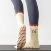 Pumpkin Embroidery Pilates Socks Non-Slip Cuffed Mid Tube Socks Professional Floor Socks  for Women
