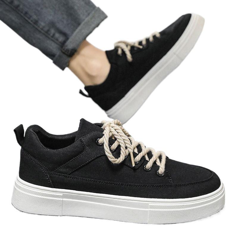 Canvas Men's Shoes Autumn Breathable Niche Design Versatile Casual Board Shoes Men's Inner Height Increase Black Sports Trendy Shoes
