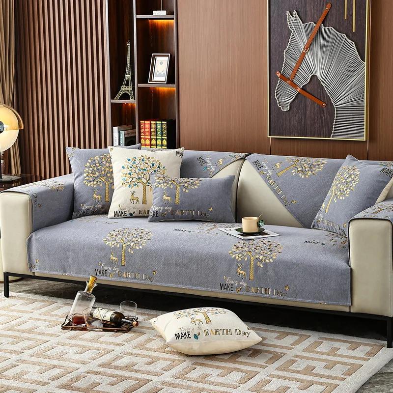 

Подушка для дивана с принтом «Лесной олень», чехлы для дивана в скандинавском стиле, нескользящее современное полотенце для дивана, украшение для гостиной, роскошный чехол для сиденья 70x70cm 1pcs