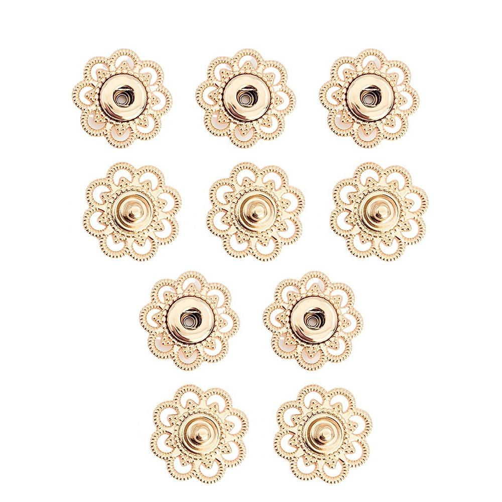 10 Sets Vielseitige Blume Druckknöpfe 21mm Schwarz/Gold/Silber DIY Bastelknöpfe Vintage Metall Druckknöpfe