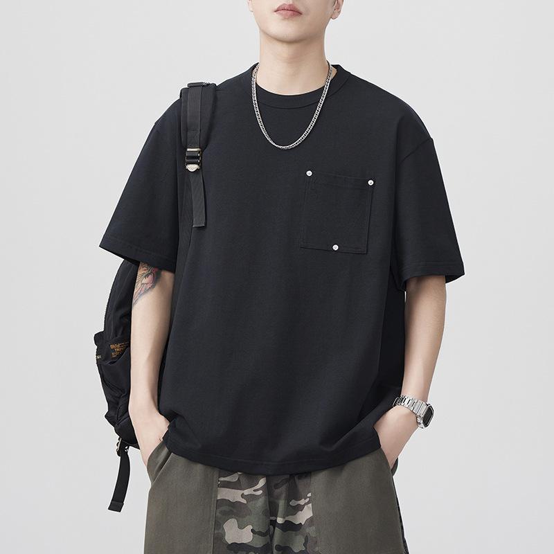 Summer Heavyweight 300g Retro Short-sleeved T-shirt for Men's National Trend American Loose Japanese Casual T-shirt