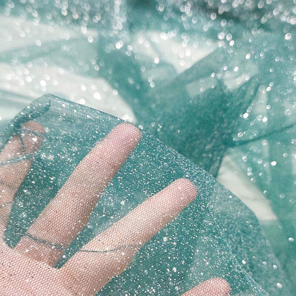 Shiny Glitter Sequin Soft Net Yarn Lace Sparkle Tulle Silver Mesh Fabric DIY Sewing Wedding Dress Veil Dance Tutu Decor Props