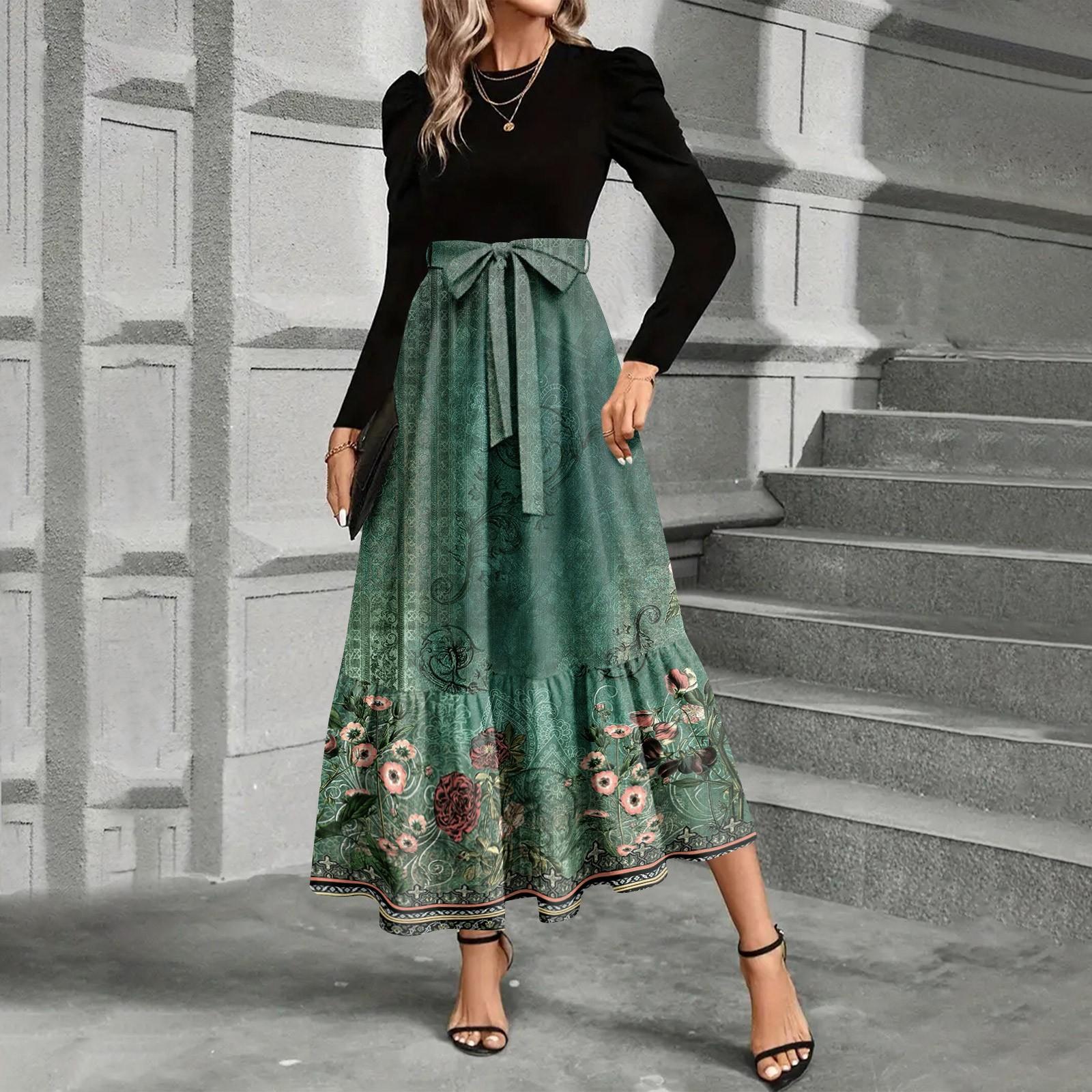 

Женское платье с цветочным принтом и высокой талией, модное и элегантное M