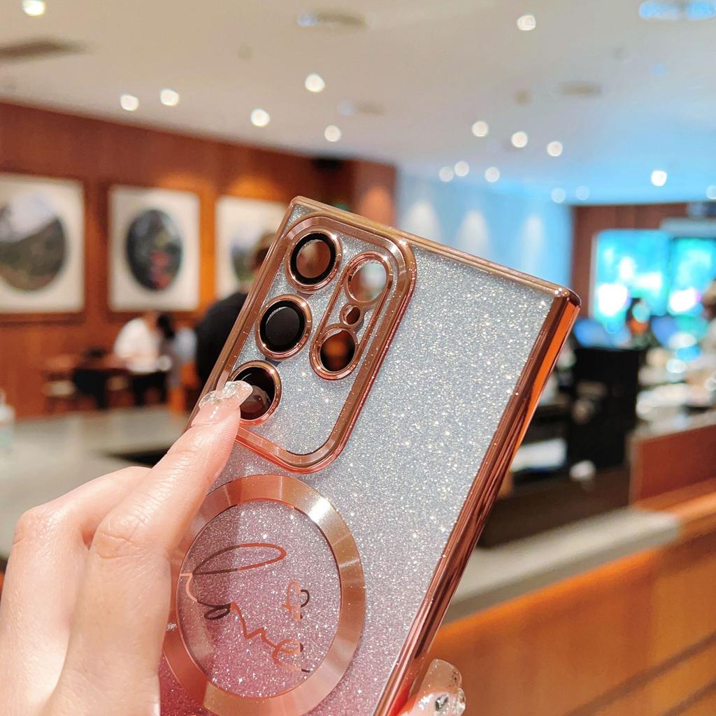 Electroplated magnetic suction love glitter mobile phone case is suitable for Samsung S25ULTRA lens film S24 S25 S23FE