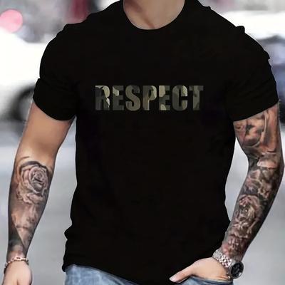 RESPECT" Camo Text Print T-Shirt Breathable Cool, Comfortable Wear,Daily Casua