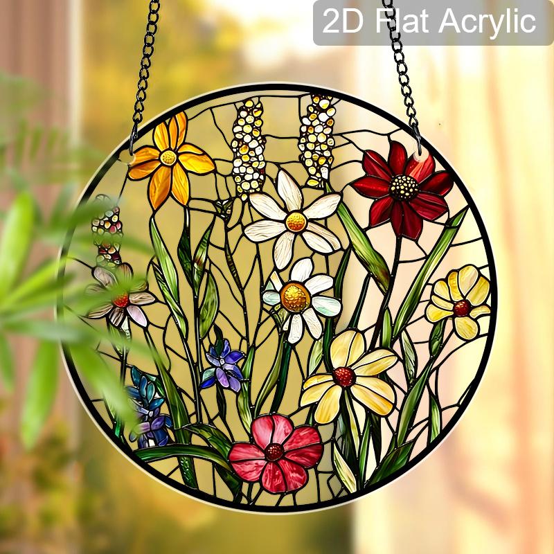 Acrylic Mixed Wildflower Meadow Suncatcher Stained Glass Effect Window Hanging Ornament Floral Themed Gift for Home