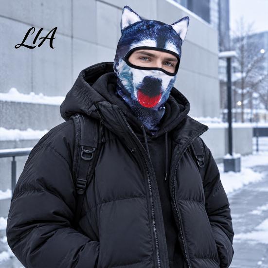 Comfortable Head Mask 3D Animal Ears Balaclava, Cat Dog Snow Leopard Face for Print Halloween, Cosplay Full Cover Outdoor Cycling Skiing Breathable
