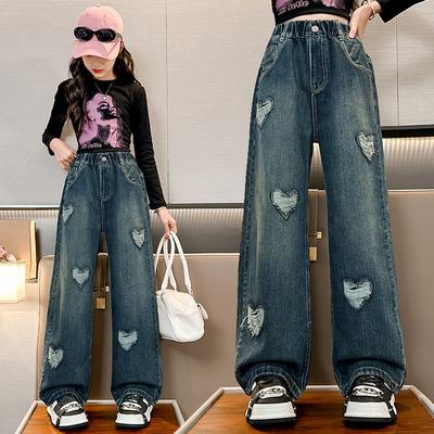 Girls' Straight Jeans Spring and Autumn Children's Autumn Wide-leg Pants Thin Section