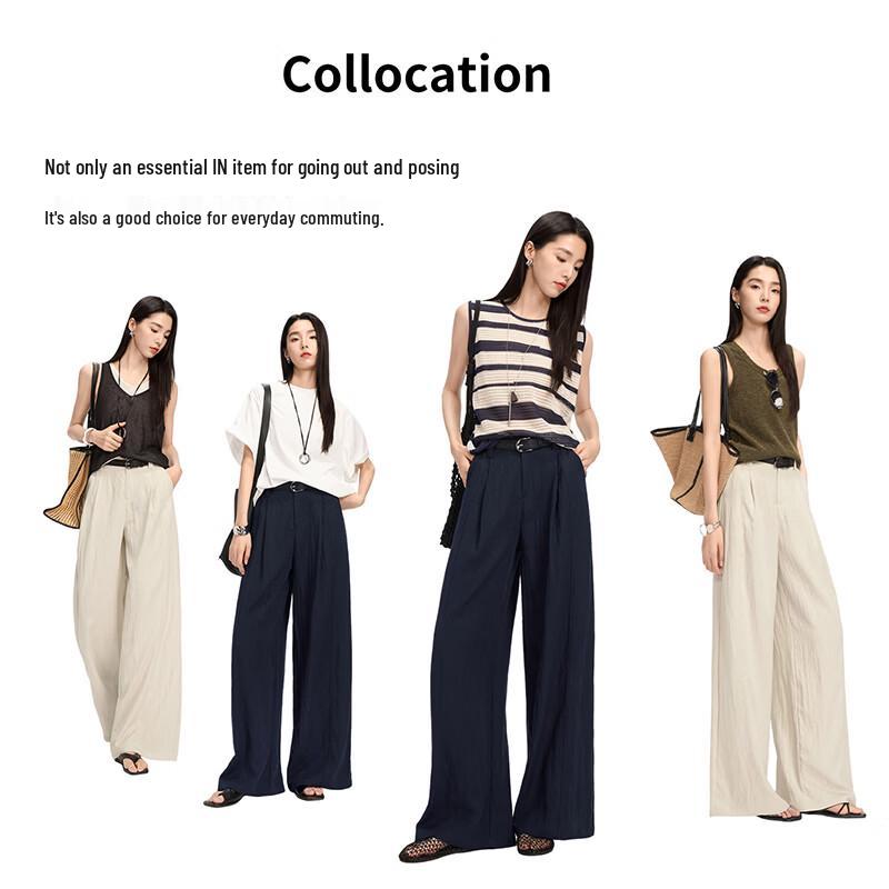YERAD Women's Tencel Linen Blend Straight Wide-Leg Pants