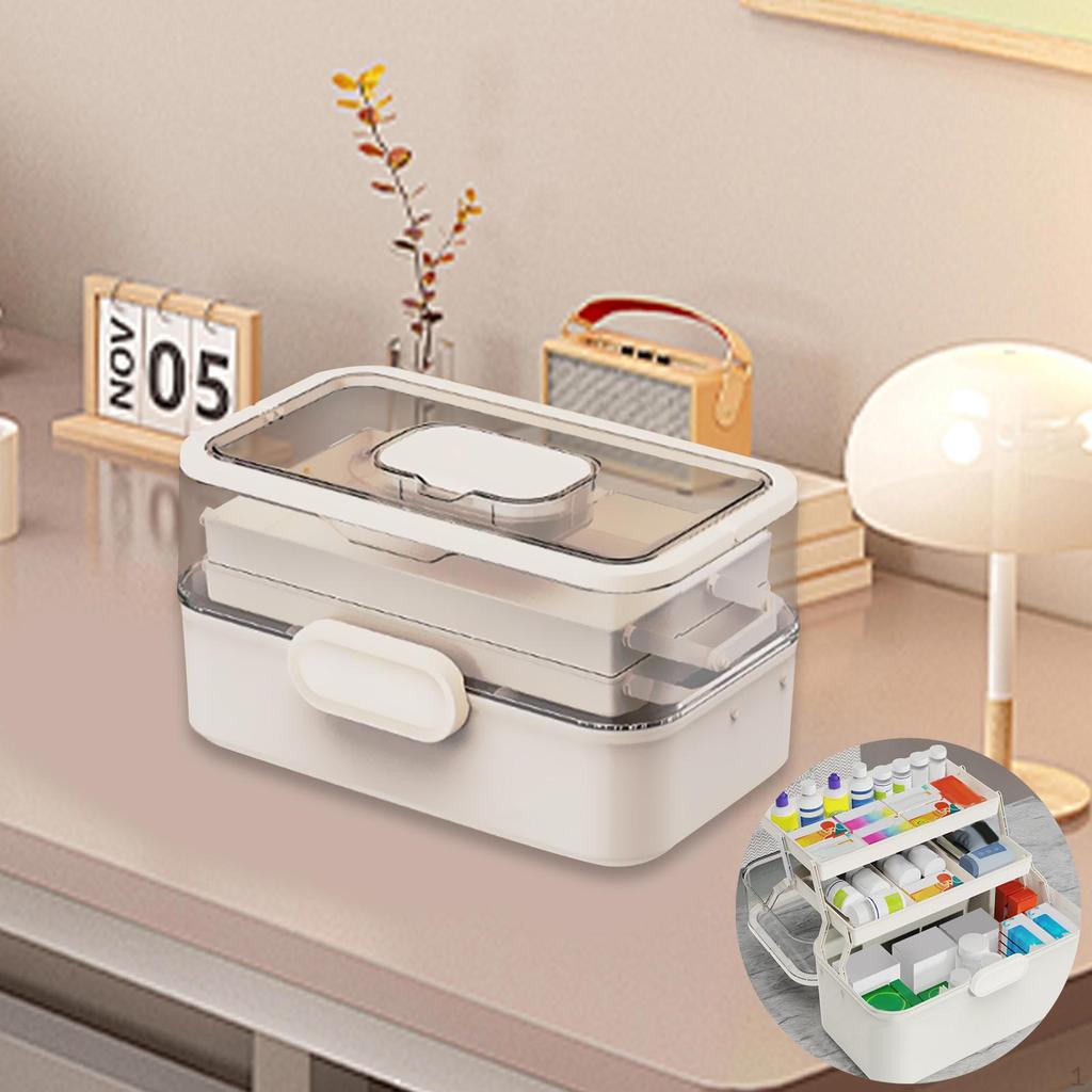 Medicine Box Clear Multifunctional Multi Layer with Lid Sundries Container Empty for Bathroom Travel