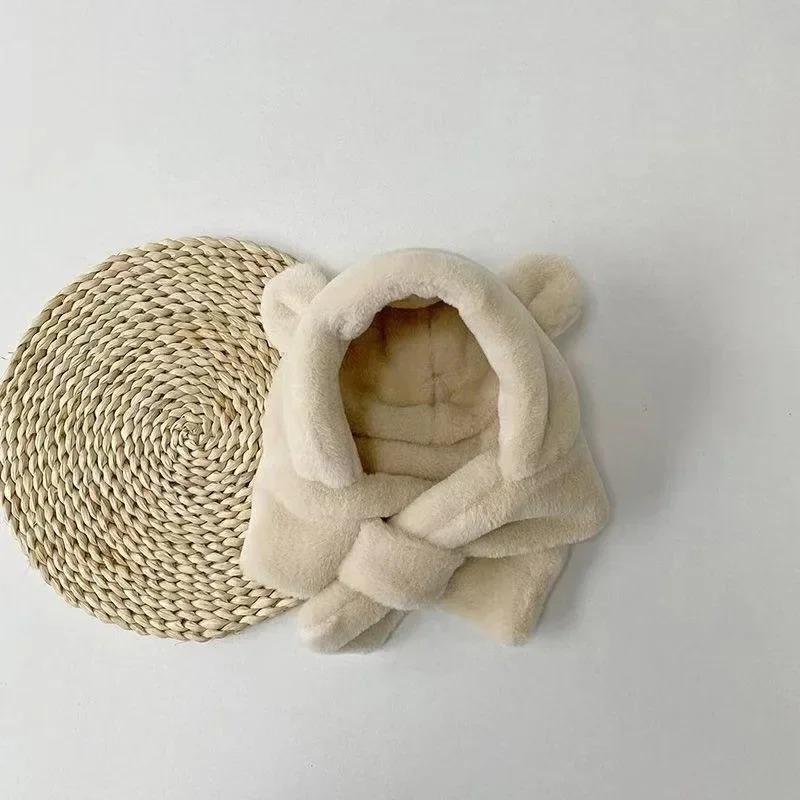 Winter-Babymütze, einteilig, Kunstpelz, Kindermütze, Kapuzenschal, Bärenohren, warme Hals-Ohrmütze für Mädchen und Jungen, winddichte Mützen, Säuglingsmütze