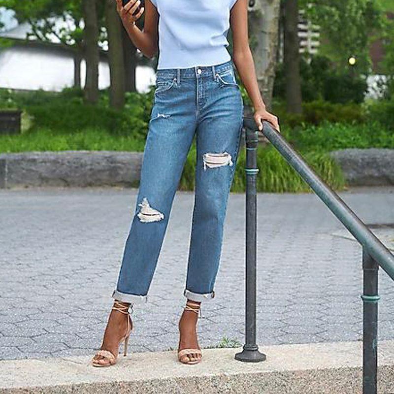 

for 2 Pieces, Export USA Points for Big Brand Holes, High Waist Points for Loose Elastic Points for Holes, Blue Points for Straight-Leg Denim Points Flaw EXP hole girlfriend(X1Z1) 6R