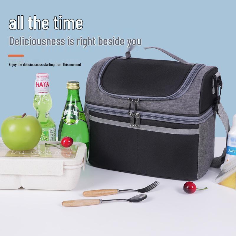Zweischichtige, farblich abgesetzte, isolierte Lunchtasche - Stilvoll, als Umhängetasche oder in der Hand getragen, großes Fassungsvermögen für Bento
