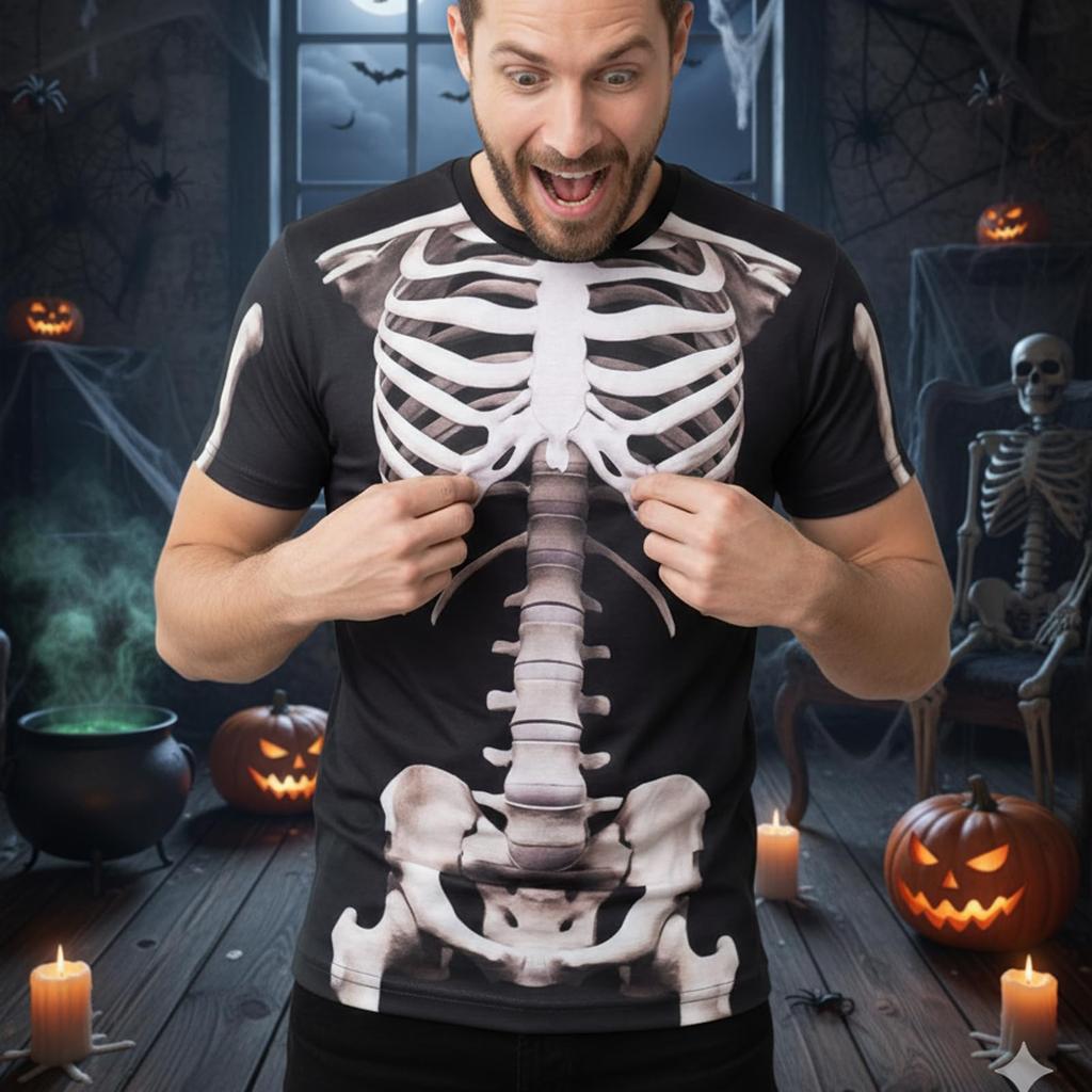 Śmieszny koszulka Cosplay z nadrukiem 3D [Srebrny i Styl], Kości rentgenowskie, Szkielet, Kostium, (Mały)