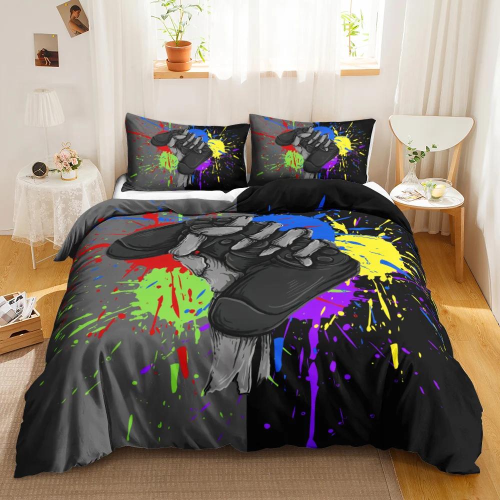 Games Duvet Cover Set Boys Kids Gamepad Bedding Set Video Game Controller Comforter Cover for Teen Girls Polyester Qulit Cover