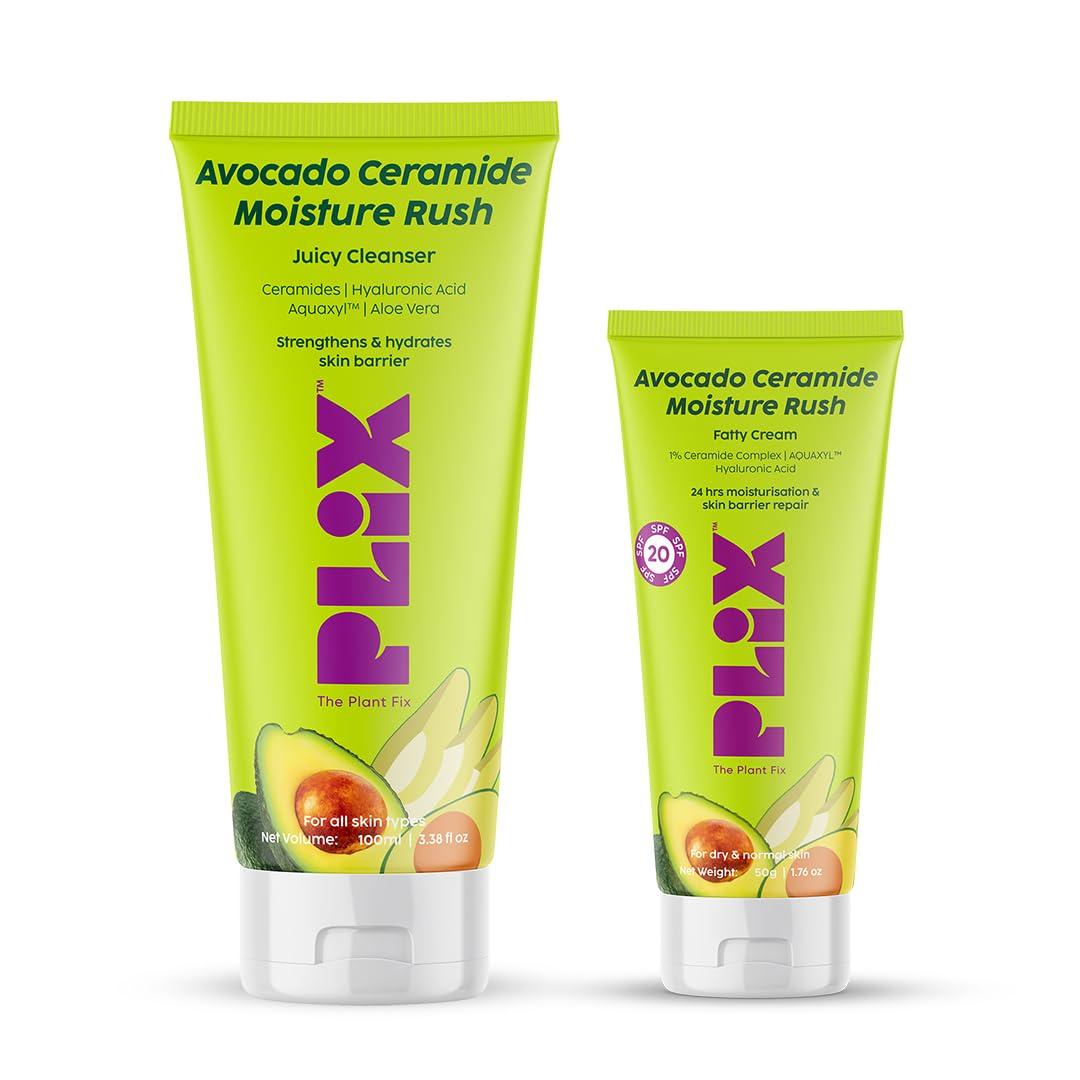 PLIX - THE PLANT FIX Plix Avocado Ceramide Moisture Rush Skincare Duo | Ceramide Face Wash & Barrier Repair Cream | 100 HR Nourishing Moisturizatio