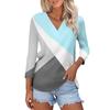 Women's Casual Fashion Sexy Comfortable V-neck Splicing Geometric Pattern Three-quarter Sleeve Top