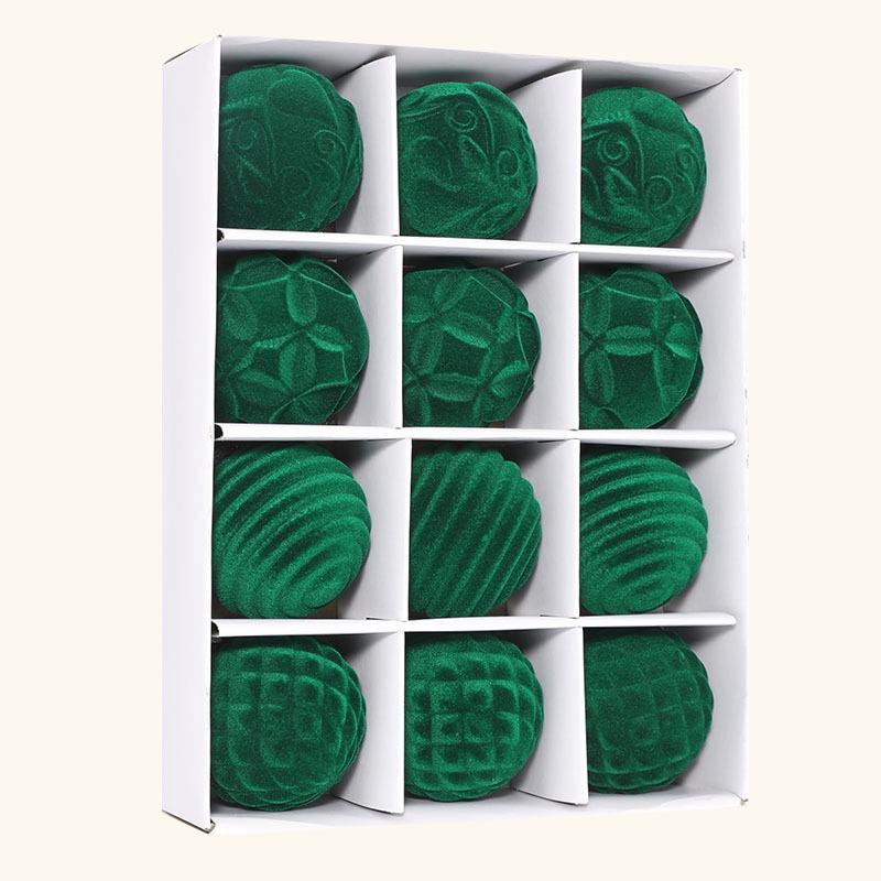 Velvet Painted Flocked Christmas Tree Ornaments (6cm, 12pcs) 6cm, 12 pcs зелёный