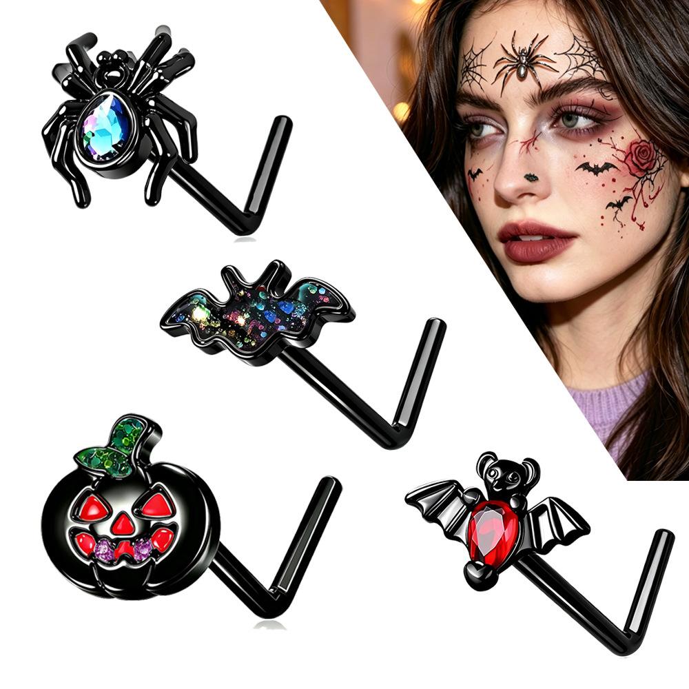 Halloween Ear Bone Studs, Stainless Steel Bat and Spider Piercing Accessories, Body Ornaments