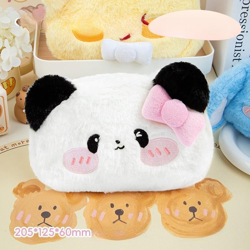 Cute Plush Pencil Case with Animal Glasses Design Large Capacity Cat Dog Shaped Makeup Bag School Stationer Bag Gift for Kids