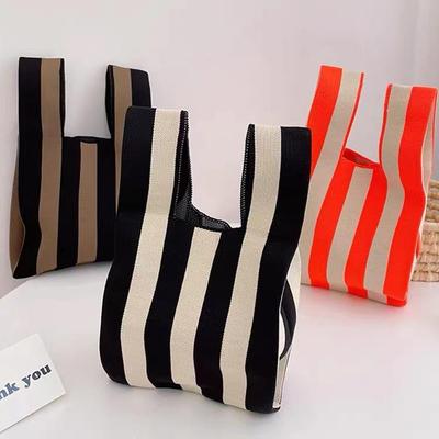 2022 Autumn/Winter Women's Korean Nylon Striped Knitted Shoulder Bag