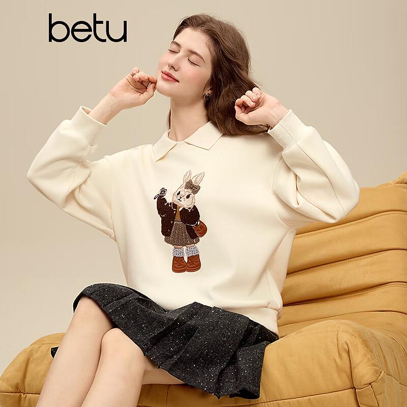 Betu Women's 2025 Winter Lapel Collar Cute Pet Casual Sweatshirt